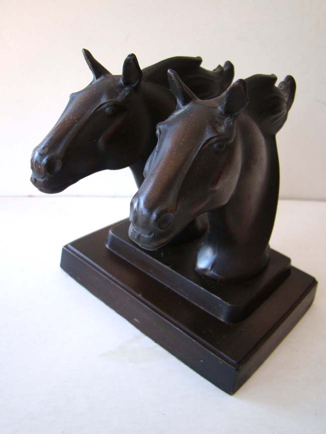 A fine and rare pair of  'Double Horse Head' bookends made by Frankart circa 1930. — image 2